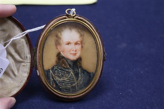 English School c.1830, portrait miniature of Colonel Richard Rochfort, Kings Royal Irish Regiment of Dragoons, 1799, on ivory, 6.7 x 5c